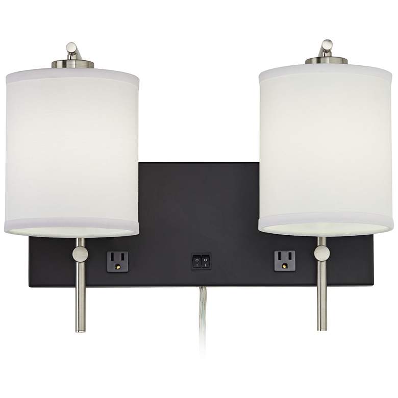 Image 3 86F18 - Black and Brushed Nickel Double Wall/HB Lamp with 1 Outlet more views