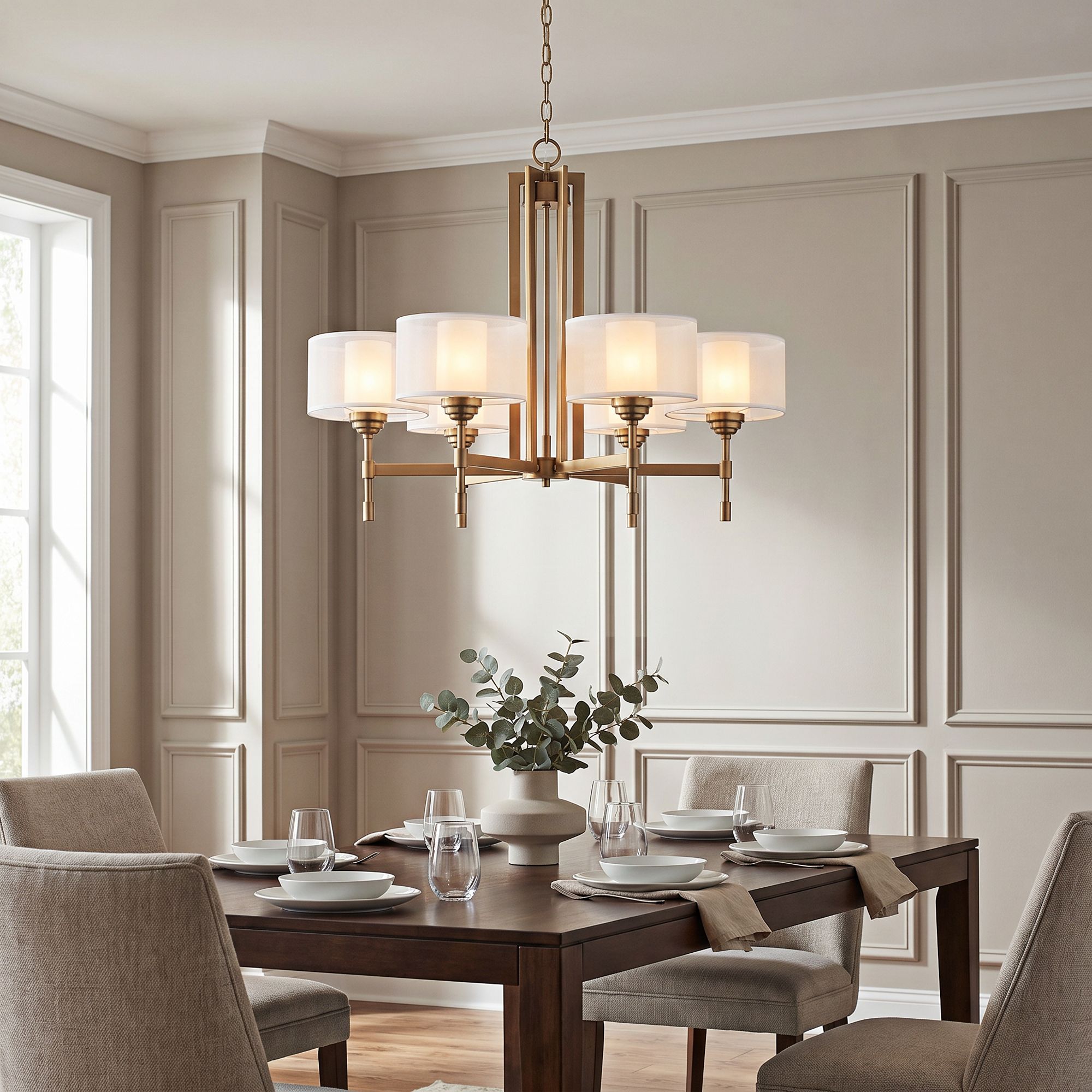 Image 1 Possini Euro Beauchamp 32" Wide Gold Double Shade 6-Light Chandelier in scene