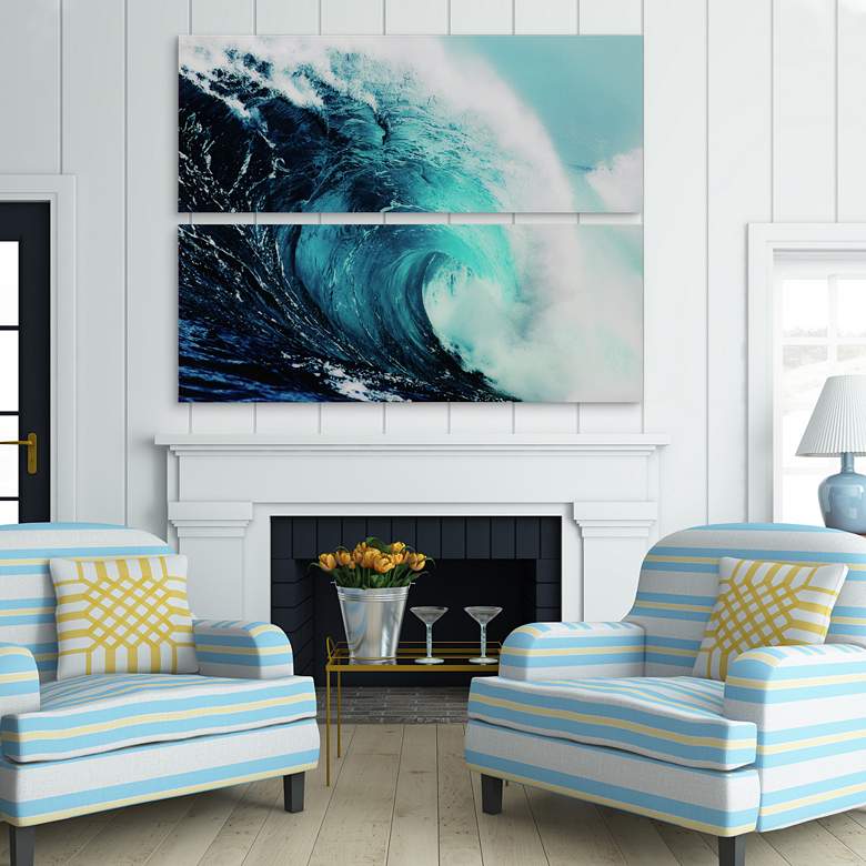 Image 1 Blue Wave 63" Wide Free Floating 2-Piece Glass Wall Art Set in scene