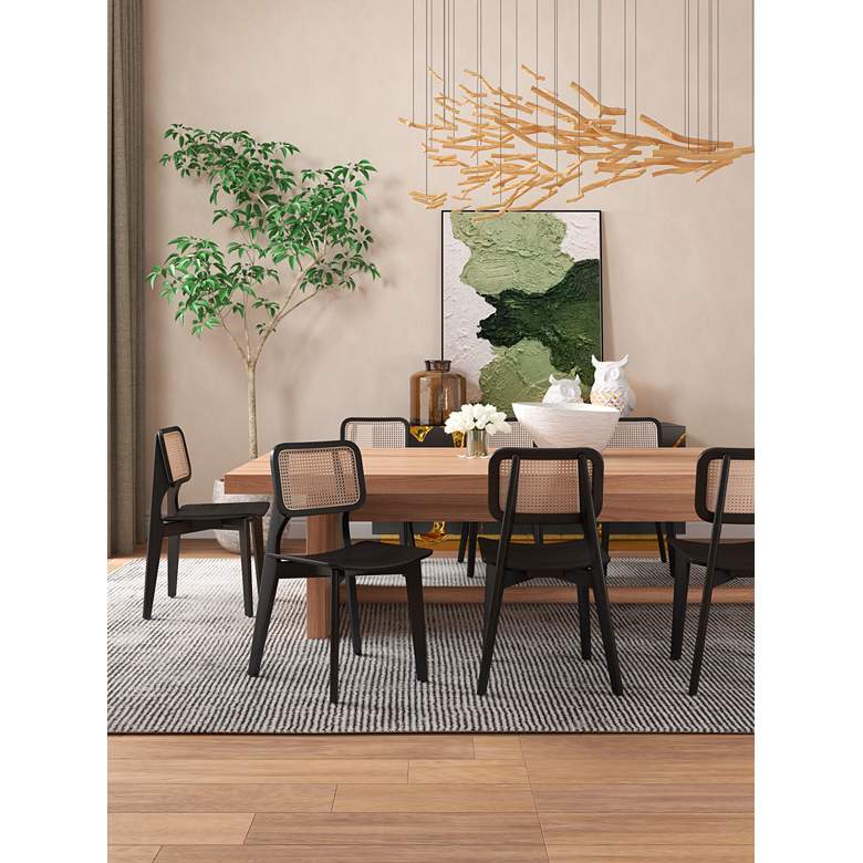 Image 1 Versailles Black Wood Natural Cane Dining Chairs Set of 4 in scene