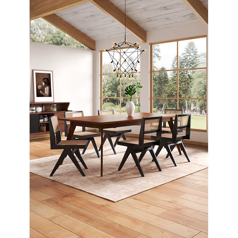 Image 1 Hamlet Natural Cane Matte Black Wood Dining Chairs Set of 4 in scene