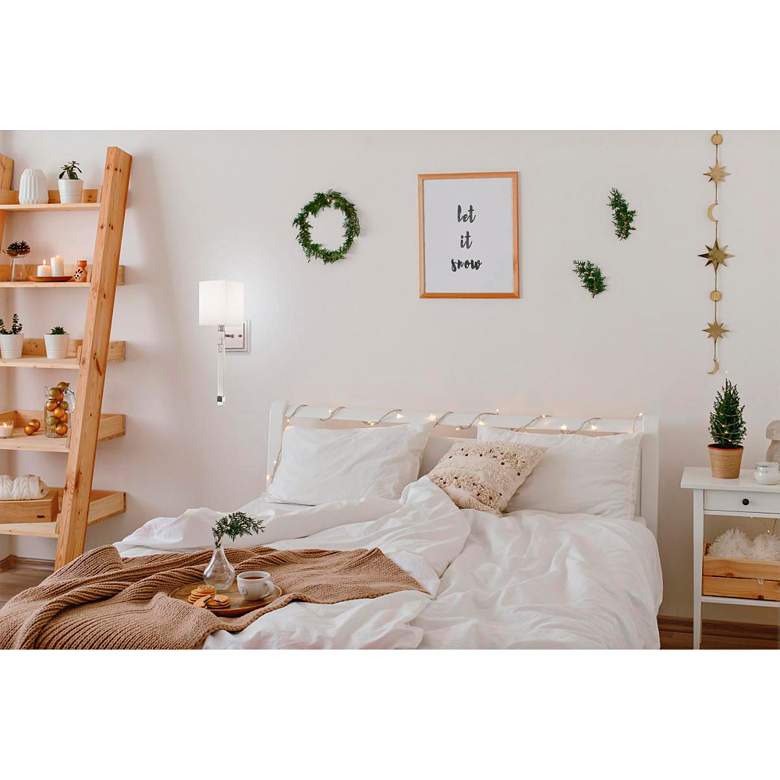 Image 1 Thompson; 1 Light; Wall Sconce; Polished Nickel Finish w/ White Linen Shade in scene