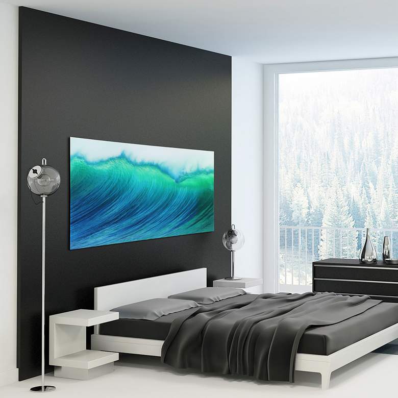 Image 1 Blue Wave 72" Wide Free Floating Tempered Art Glass Wall Art in scene