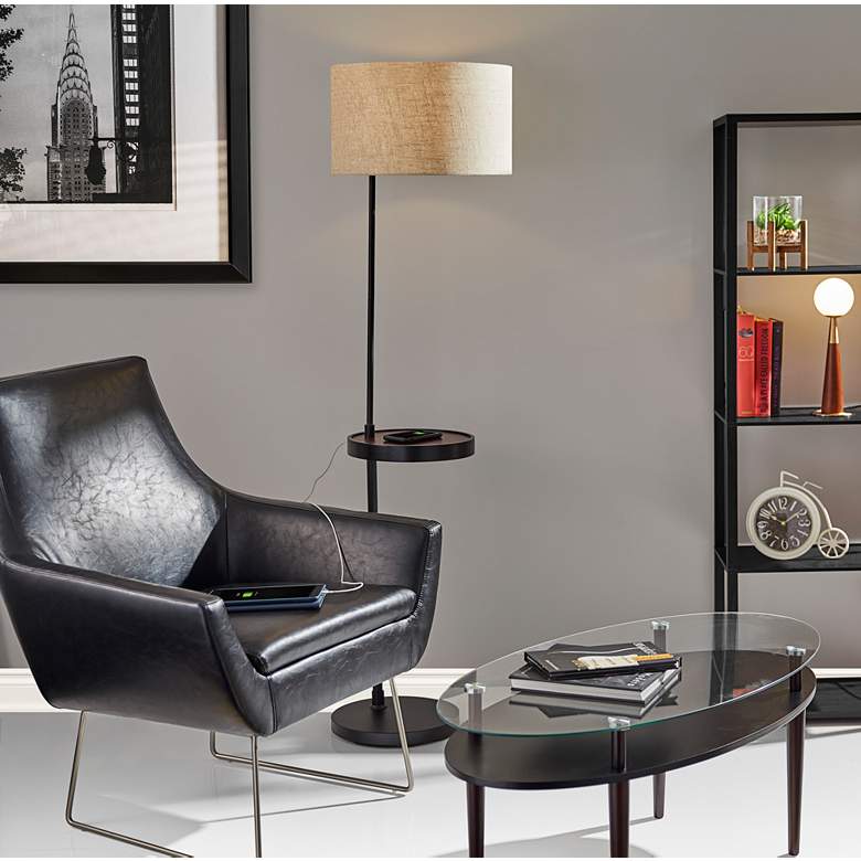 Image 1 Adesso Oliver 63 1/2" USB Tray Table Floor Lamp with Wireless Charger in scene