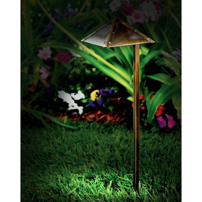 Image 1 Dabmar Antique Brass Pyramid Landscape Path Light in scene