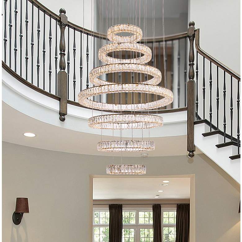 Image 1 Monroe 40" Wide Gold Clear Crystal 7-Ring LED Chandelier in scene