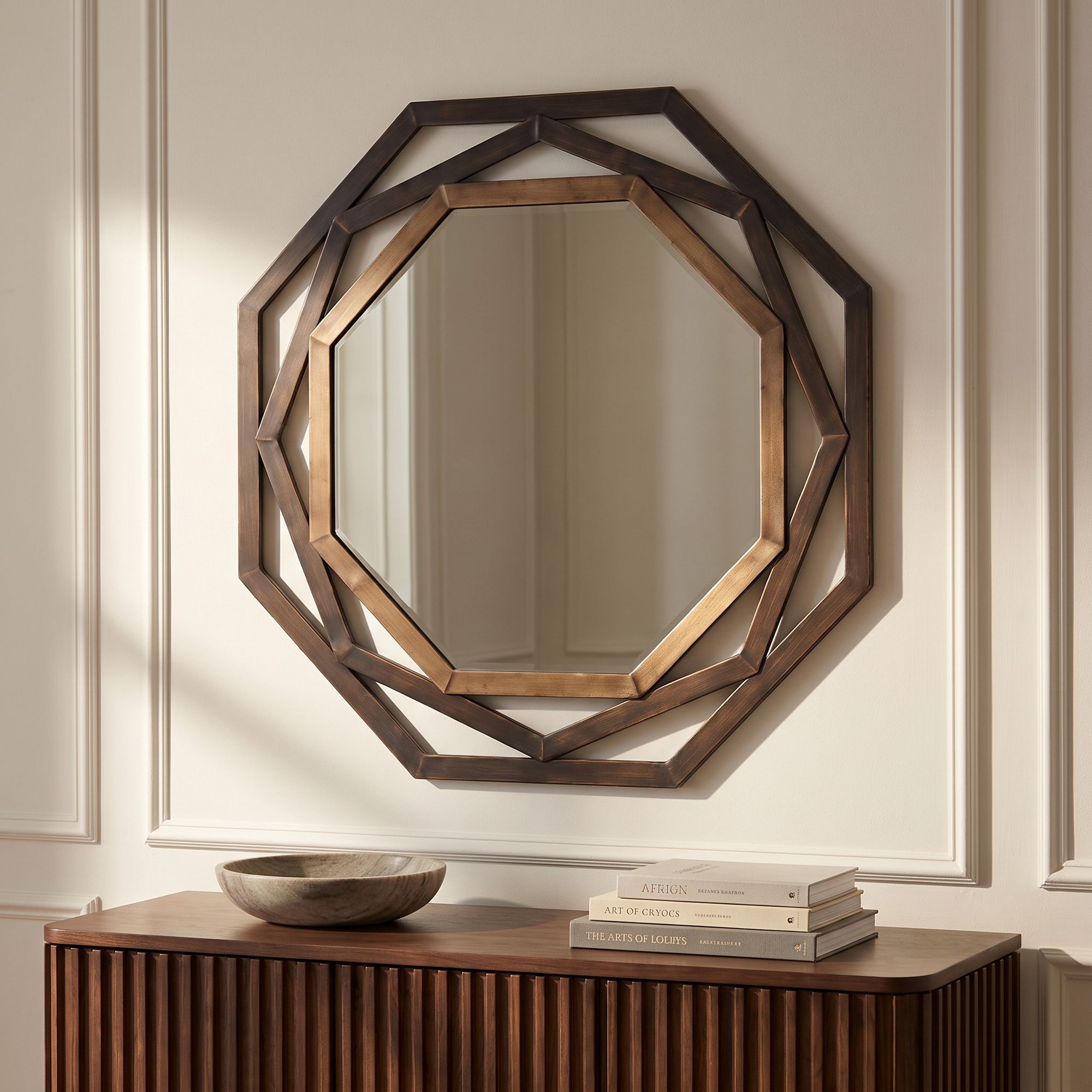 Image 1 Uttermost Two-Tone Bronze 32" Openwork Octagonal Wall Mirror in scene
