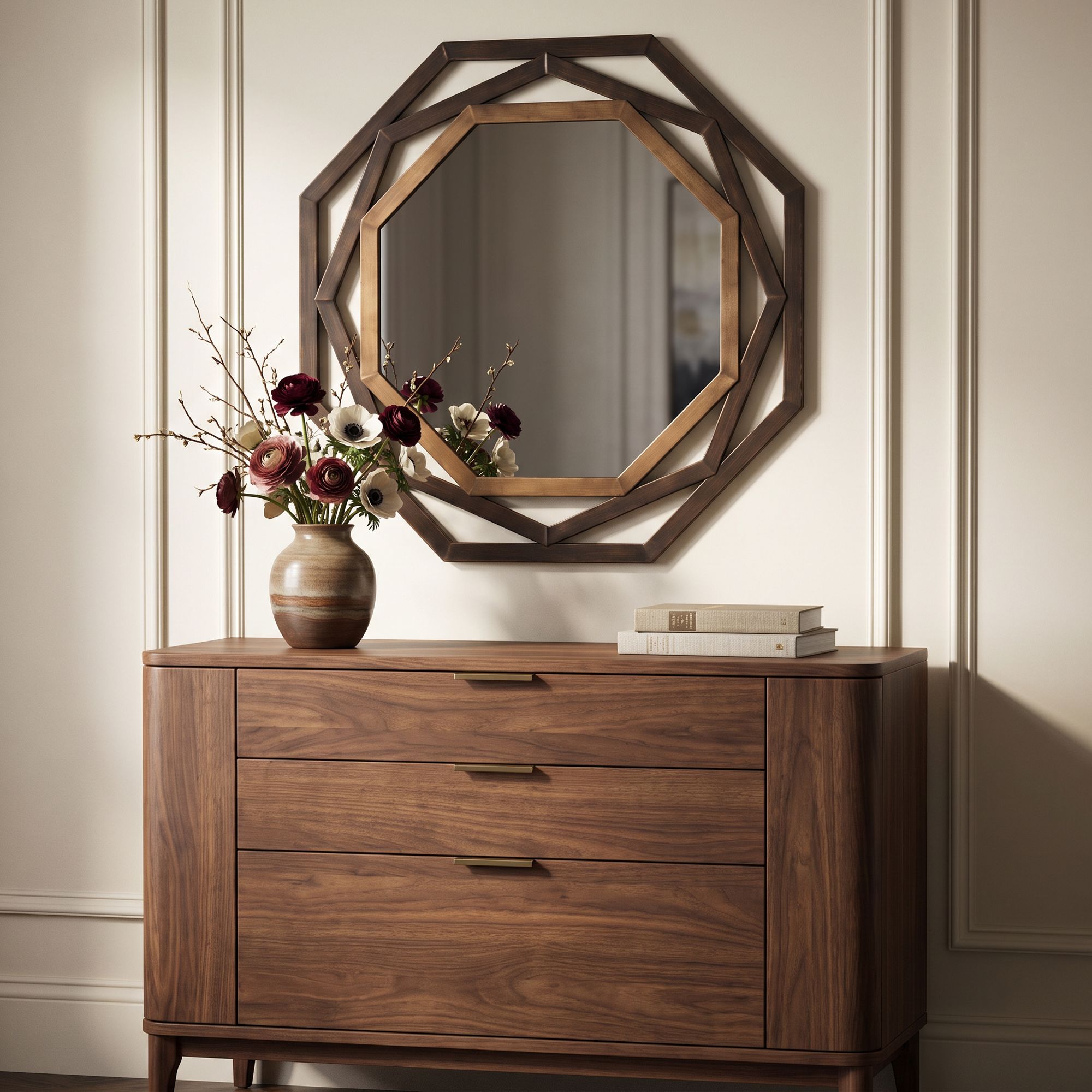 Uttermost Two-Tone Bronze 32" Openwork Octagonal Wall Mirror in scene