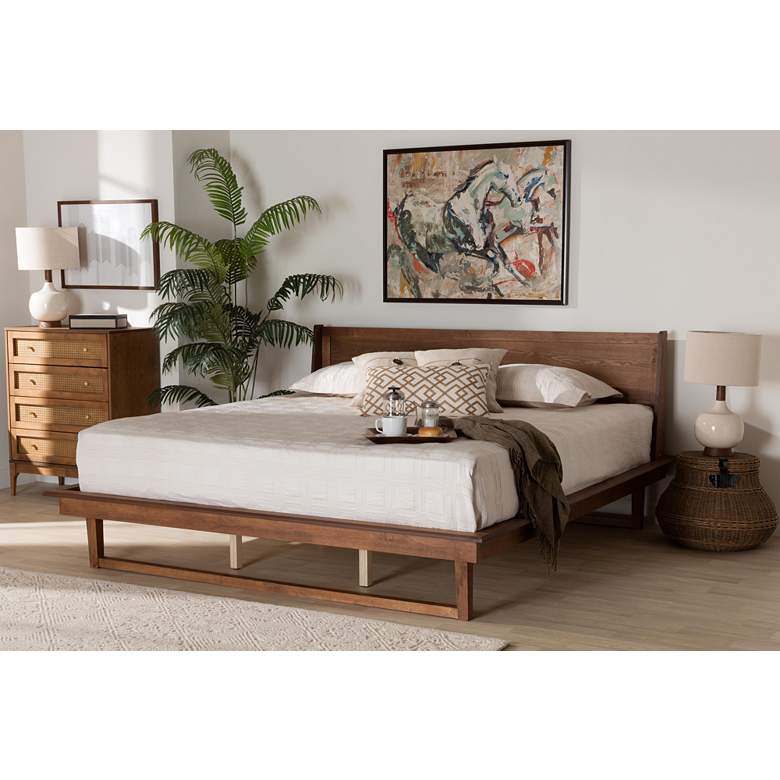 Image 1 Macayle Ash Walnut Wood Queen Size Platform Bed in scene