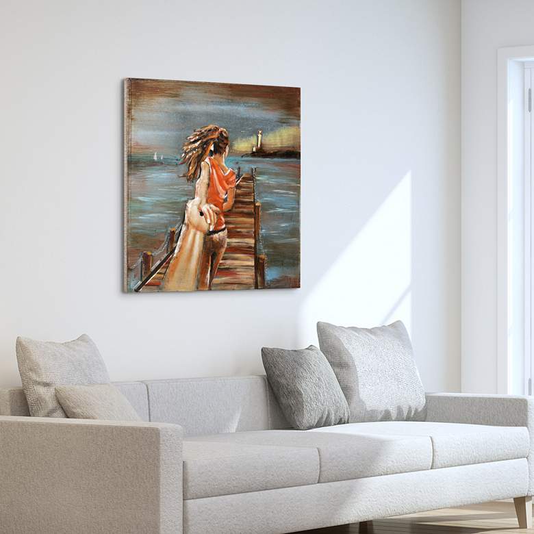 Image 1 Lighthouse 40 inch Square Metal Dimensional Wall Art in scene