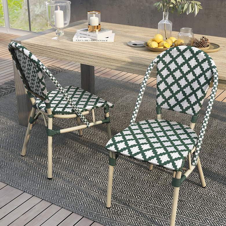 Image 1 Mergantza Green White Wicker Patio Dining Chairs Set of 2 in scene