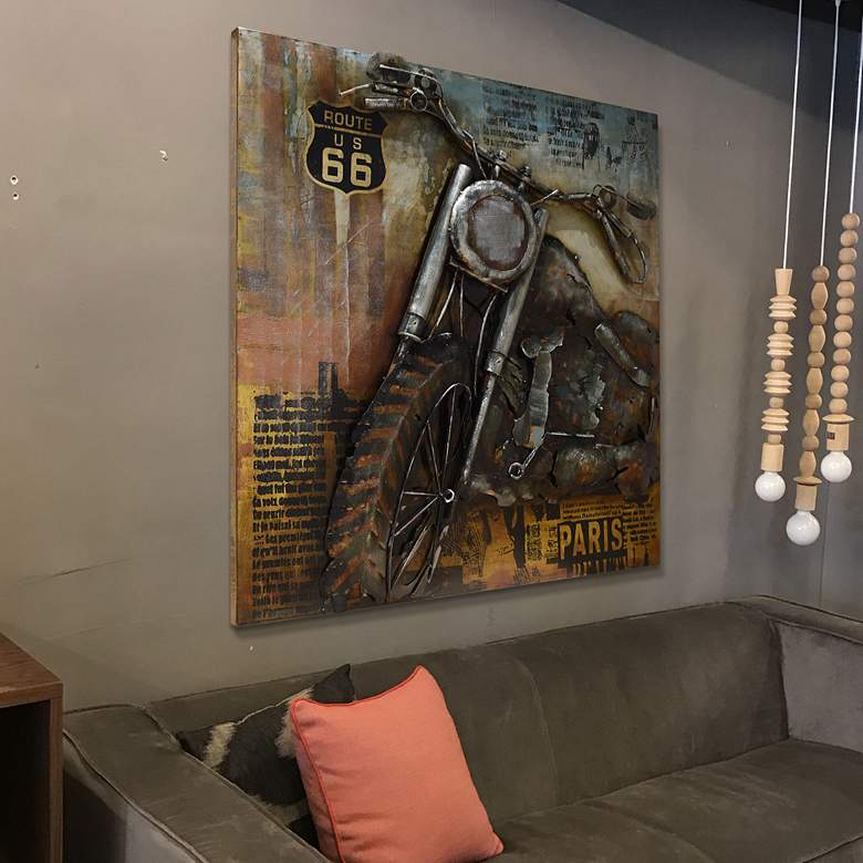 Image 1 Motorcycle 1 40 inch Square Metal Dimensional Wall Art in scene