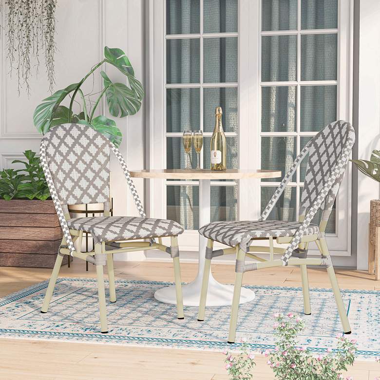 Image 1 Mergantza Gray White Wicker Patio Dining Chairs Set of 2 in scene