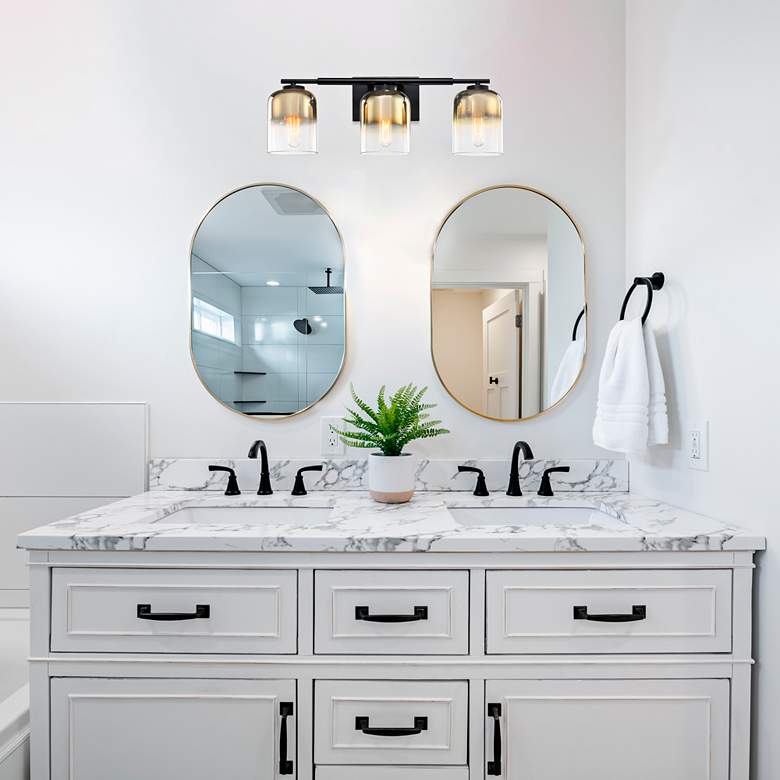 Image 1 Gatsby 24" Wide 3-Light Gold Ombre and Matte Black Vanity Bath Light in scene