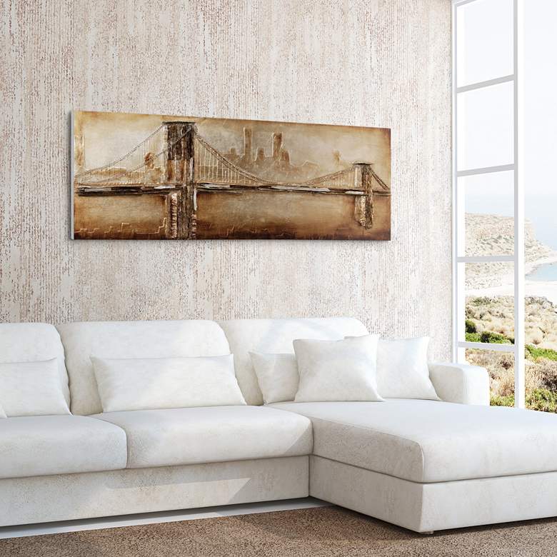 Image 1 Bridge to the City 2 64"W Metallic Rugged Wooden Wall Art in scene