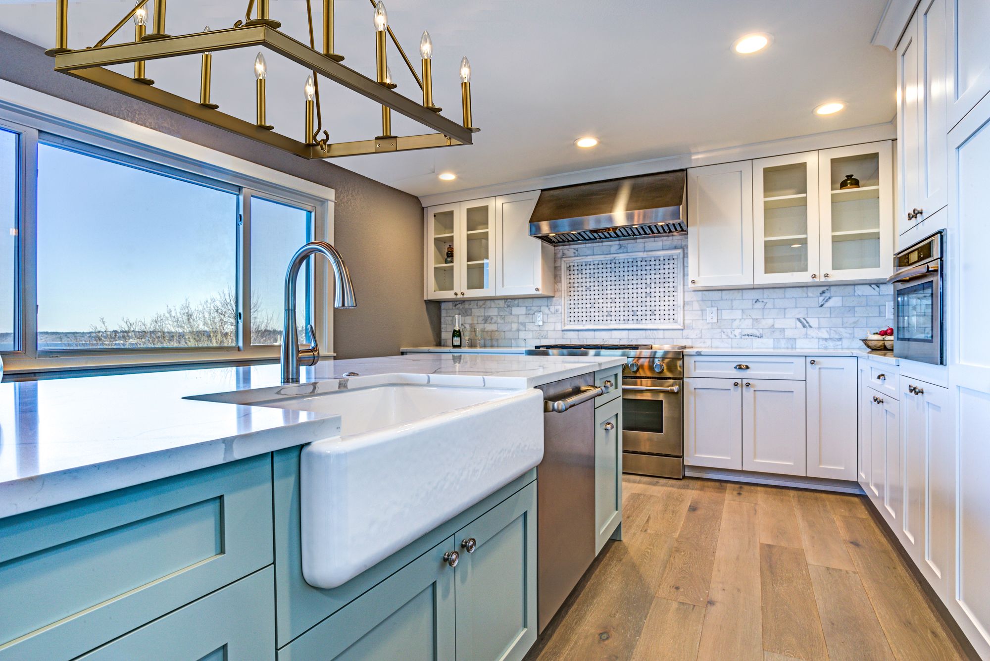 Barclay 45" Wide Olde Brass 12-Light Island Chandelier in scene