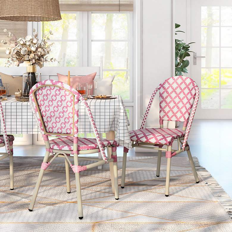 Image 1 Mergantza Pink White Wicker Patio Dining Chairs Set of 2 in scene