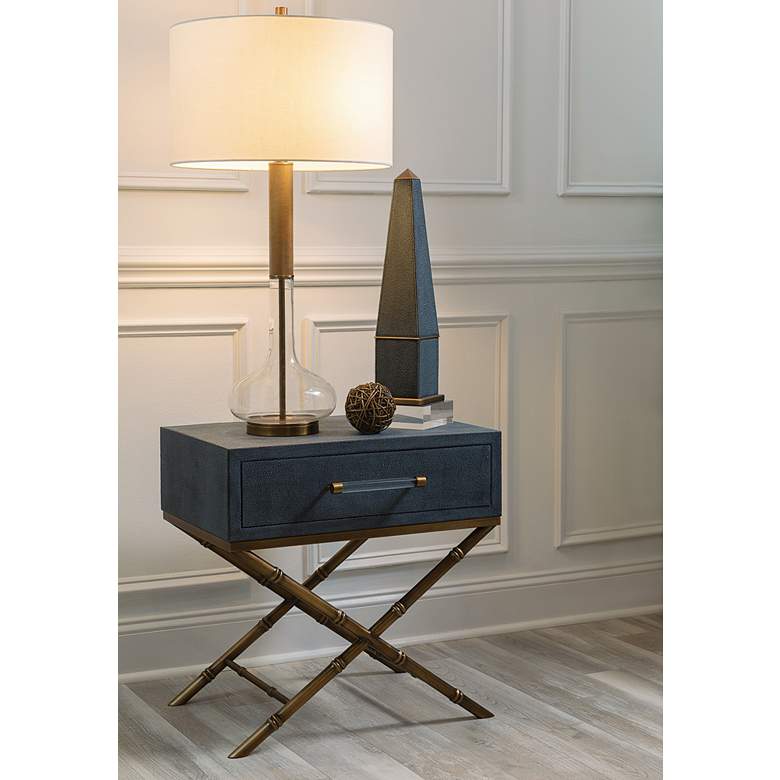 Image 1 Cairo 24" Wide Dark Gray Faux Shagreen 1-Drawer End Table in scene