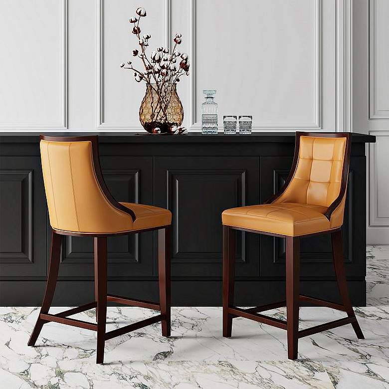 Image 1 Fifth Avenue 26" Camel Faux Leather Counter Stools Set of 3 in scene