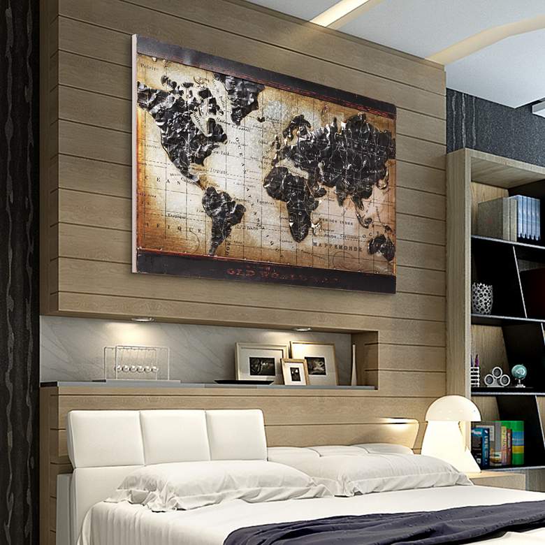 Image 1 World Map 2 48"W Mixed Media Metal Dimensional Wall Art in scene