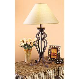 Image1 of Franklin Iron Works Open Scroll 30" Rustic Wrought Iron Table Lamp in scene