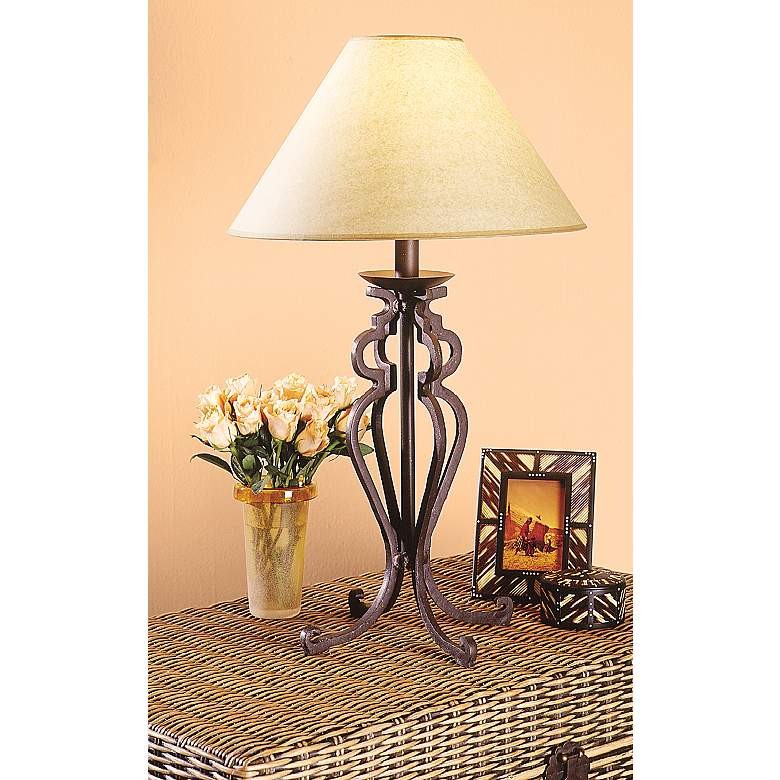 Image 1 Franklin Iron Works Open Scroll 30" Rustic Wrought Iron Table Lamp in scene