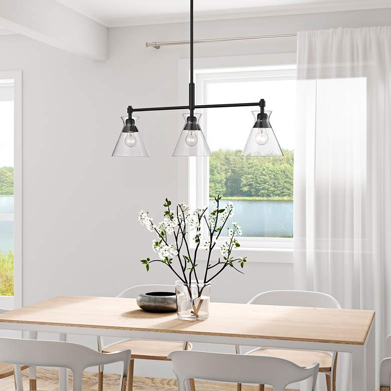 Image 1 Malta 34" Wide Matte Black 3-Light Linear Pendant Light in scene
