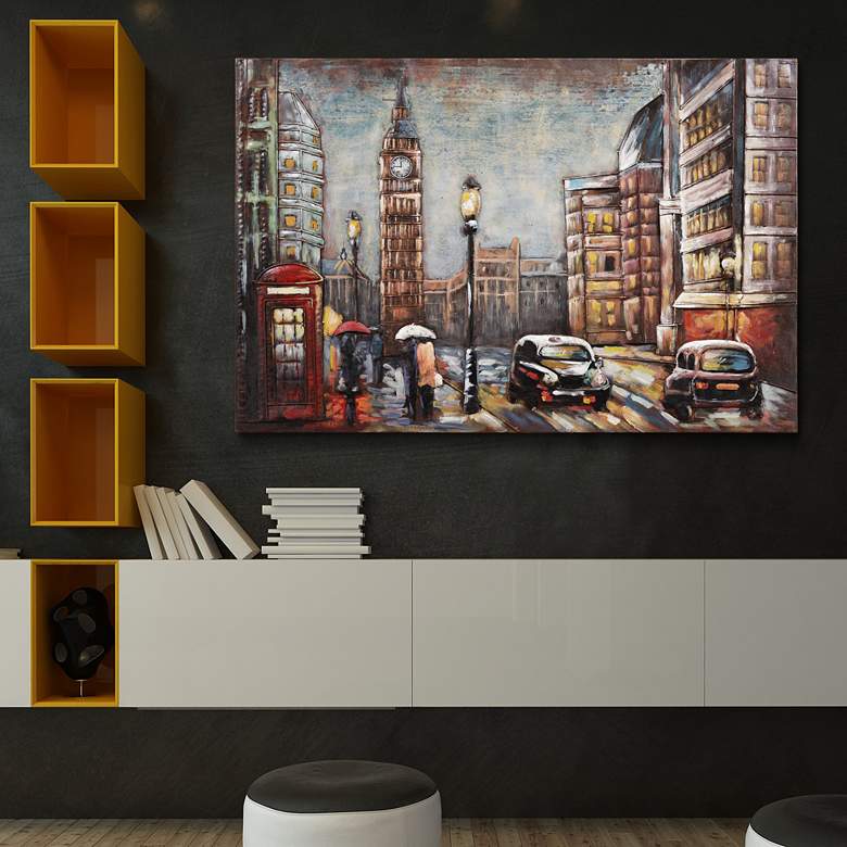 Image 1 City Street 48"W Mixed Media Metal Dimensional Wall Art in scene