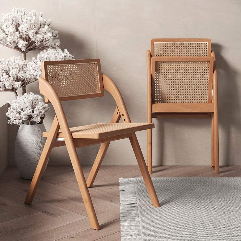 Image 1 Lambinet Nature Wood Cane Folding Dining Chairs Set of 4 in scene
