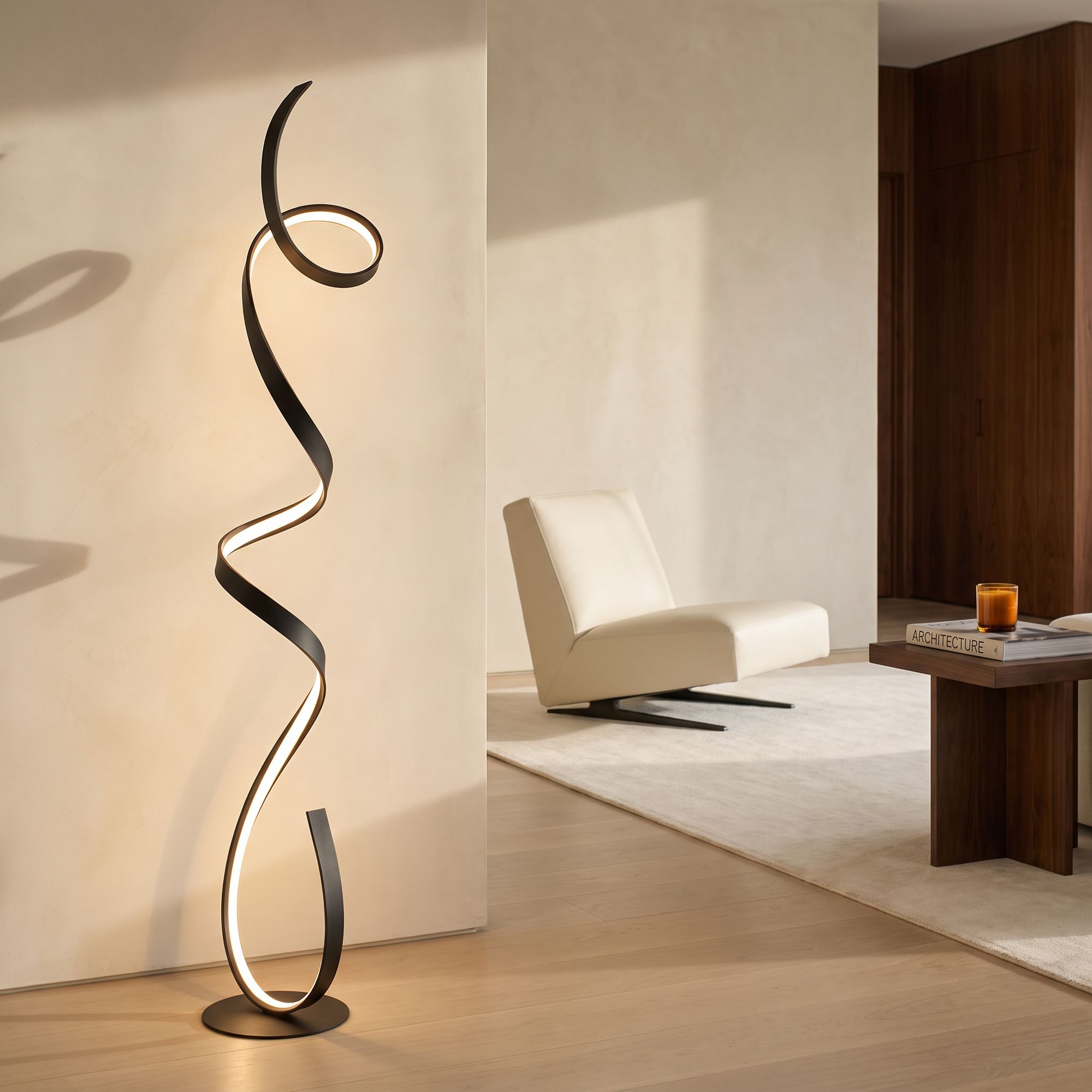 Possini Euro Helix 56 1/2" Modern Ribbon LED Floor Lamp Black in scene