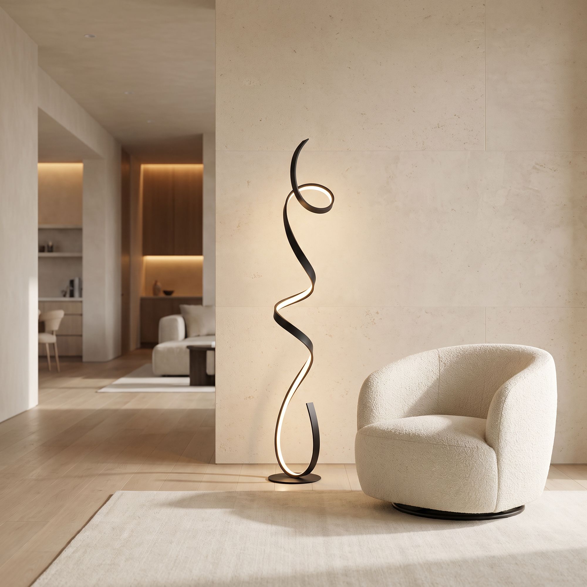 Possini Euro Helix 56 1/2" Modern Ribbon LED Floor Lamp Black in scene