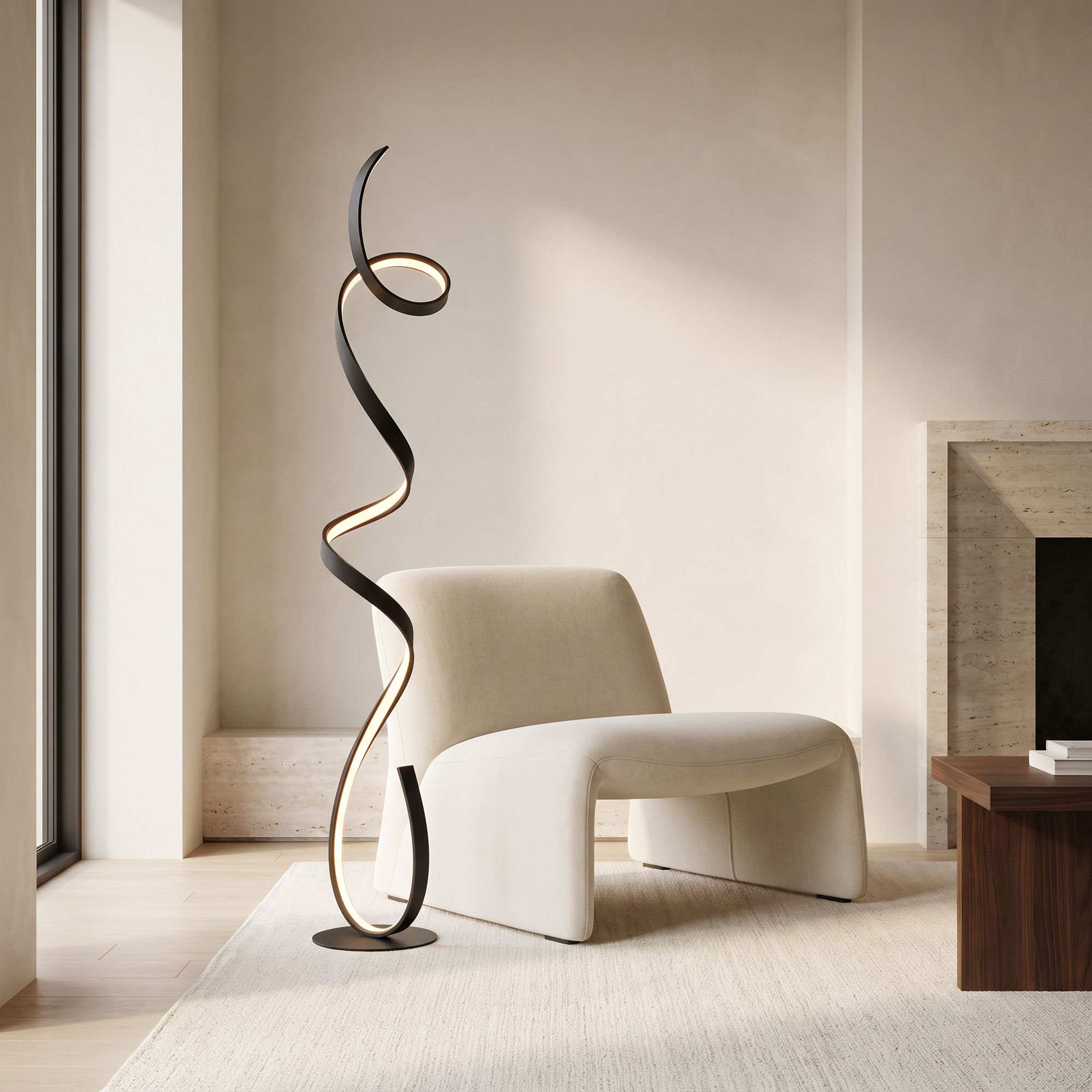 Image 1 Possini Euro Helix 56 1/2" Modern Ribbon LED Floor Lamp Black in scene