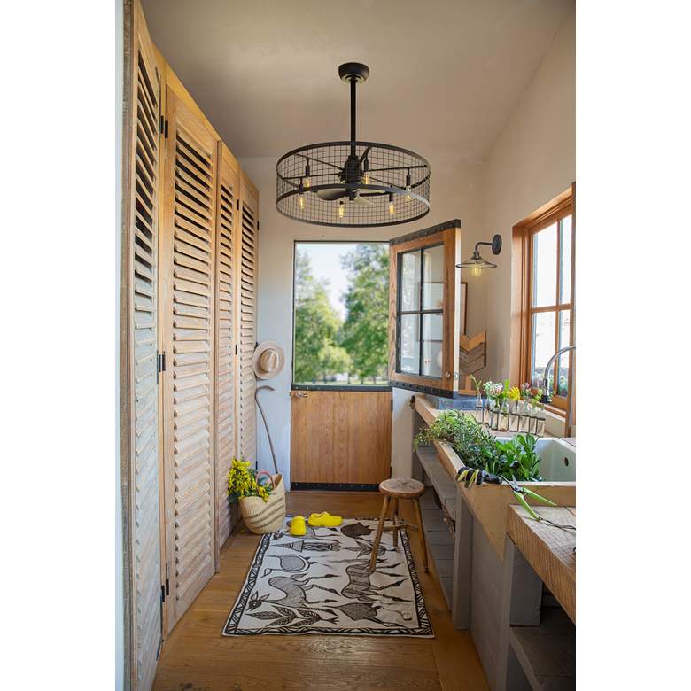 Image 1 24" Hinkley Finnigan Matte Black LED Fandelier Ceiling Fan with Remote in scene