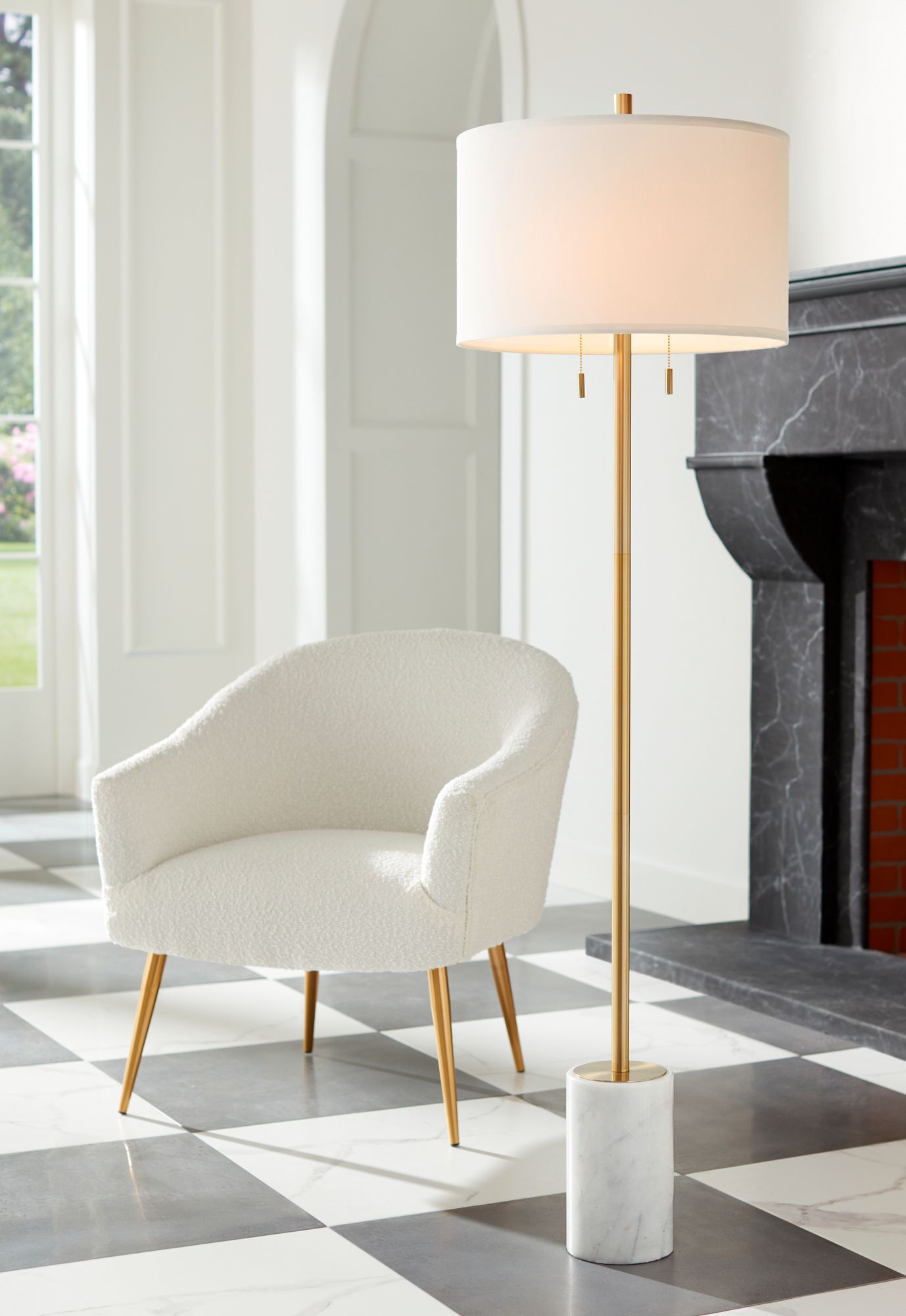 Possini Euro Milan 64" Gold Finish Modern Floor Lamp with Marble Base in scene