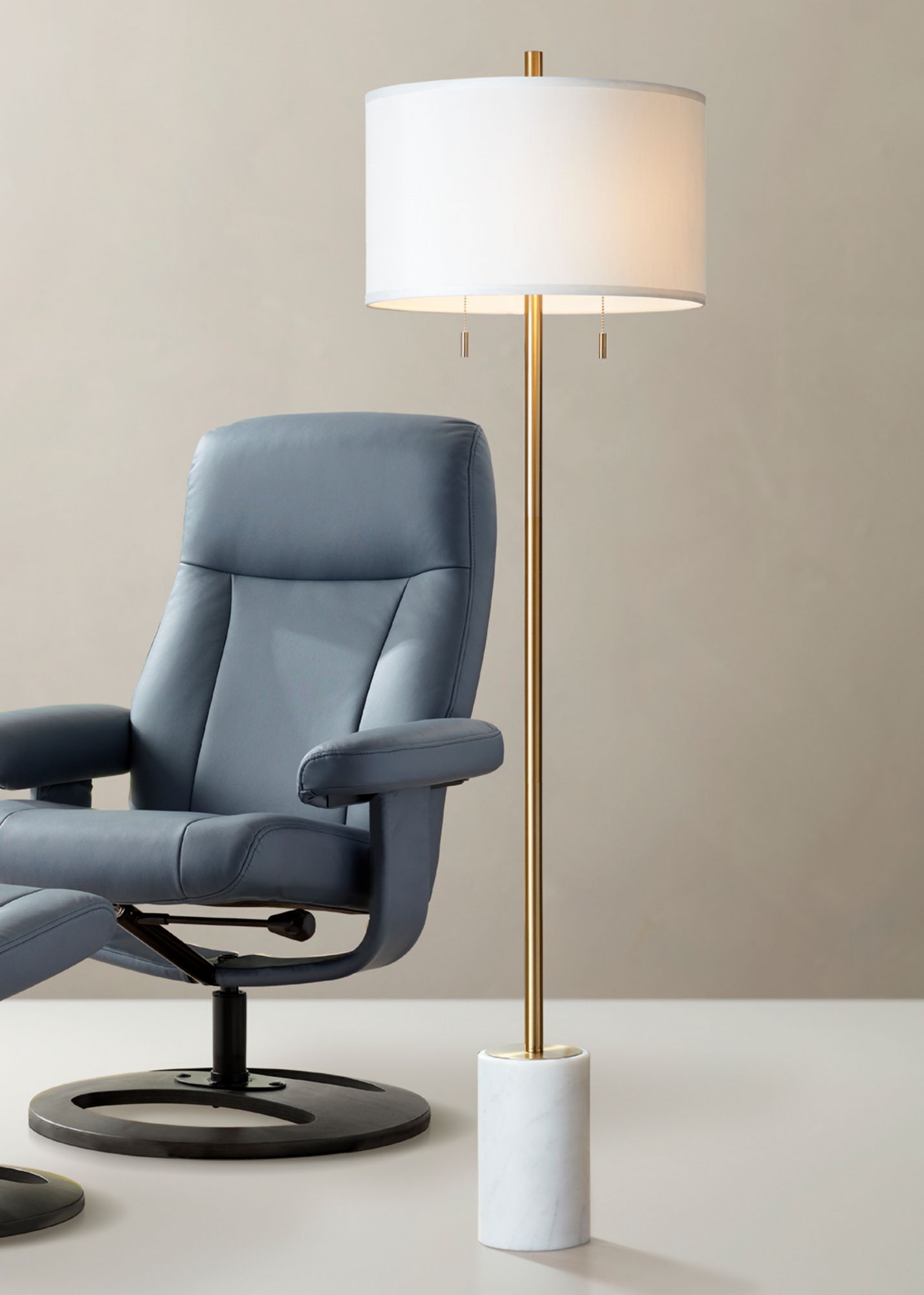 Possini Euro Milan 64" Gold Finish Modern Floor Lamp with Marble Base in scene