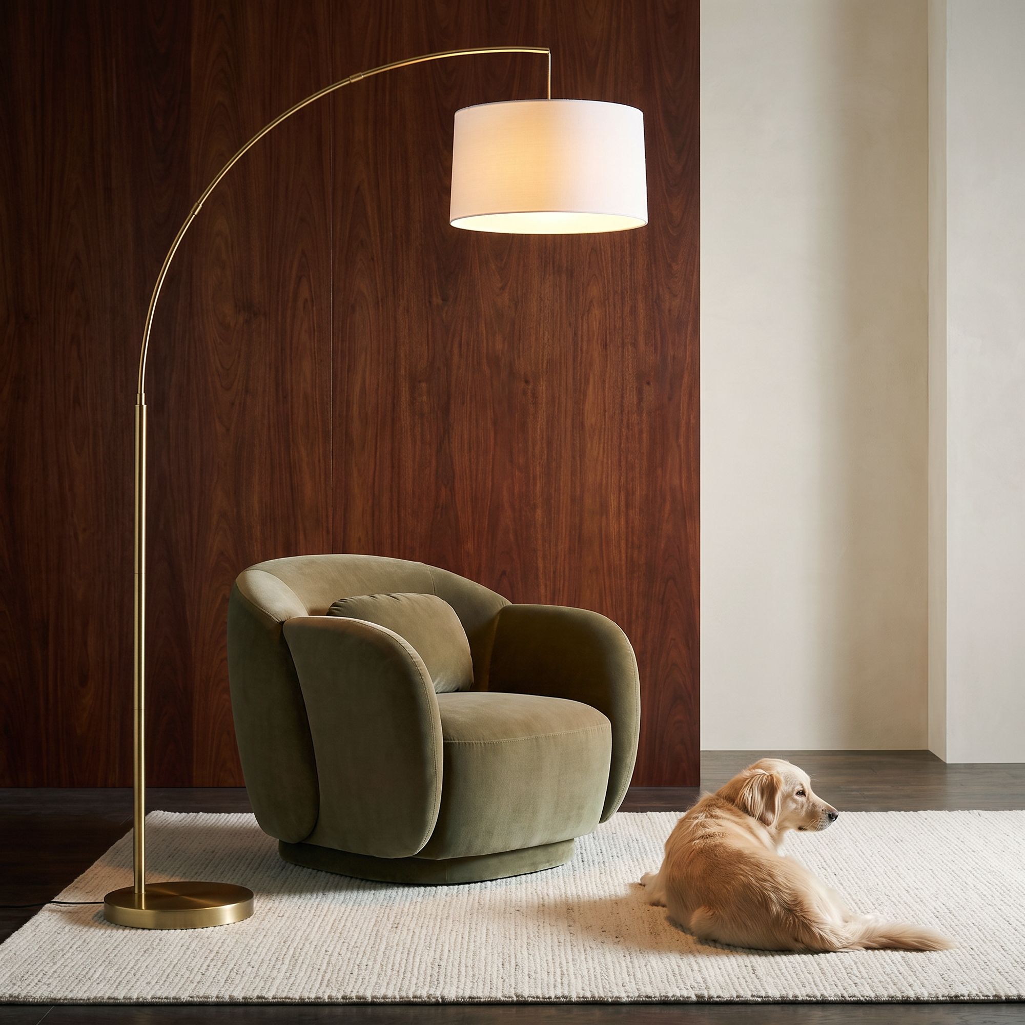Image 1 Possini Euro Cora 72" High Brass Metal Modern Arc Floor Lamp in scene