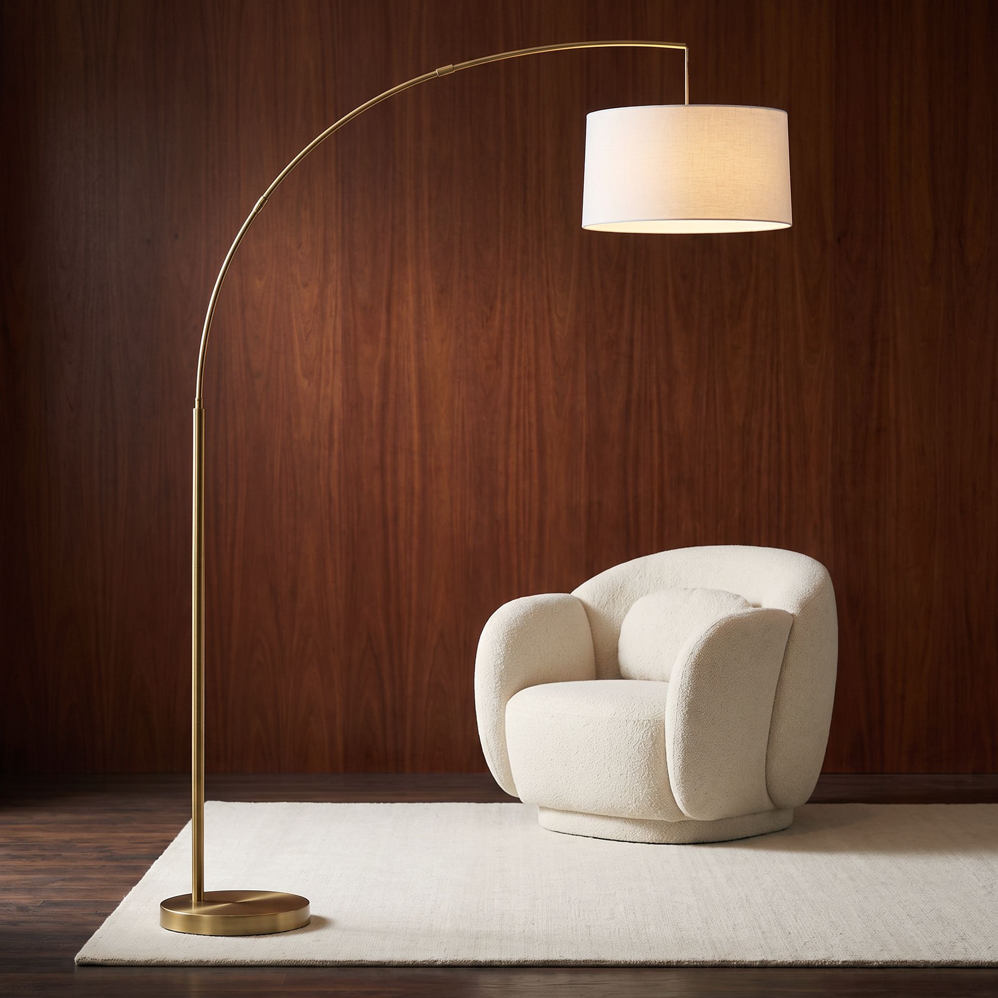 Possini Euro Cora 72" High Brass Metal Modern Arc Floor Lamp in scene