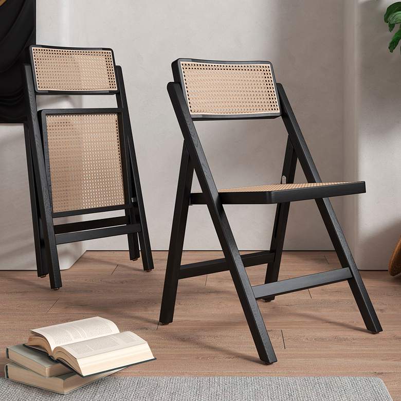 Image 1 Pullman Black Wood and Cane Folding Dining Chairs Set of 4 in scene