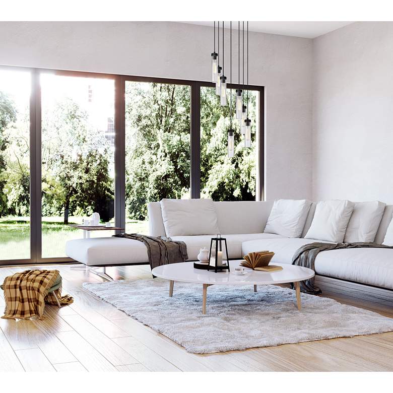 Image 1 Beau 18" Wide Matte Black 7-Light Cylinder Pendant in scene