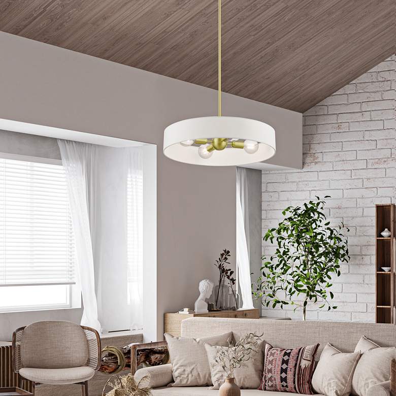 Image 1 Venlo 4 Light Satin Brass Medium Drum Pendant in scene