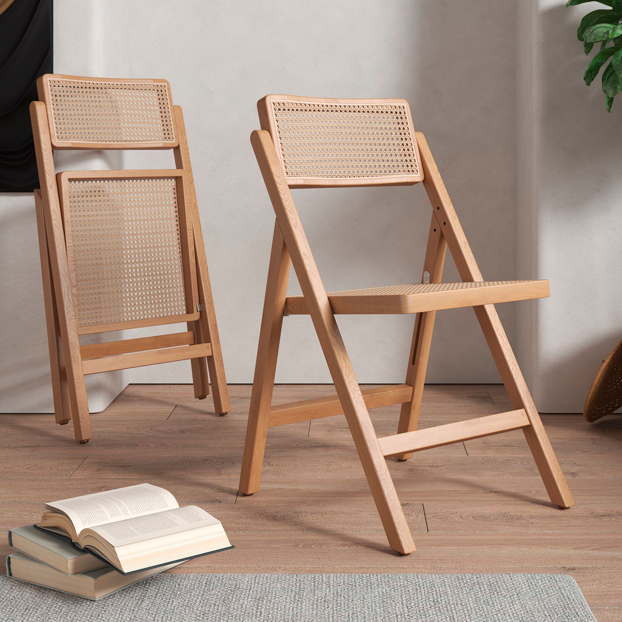 Image 1 Pullman Nature Wood and Cane Folding Dining Chairs Set of 4 in scene