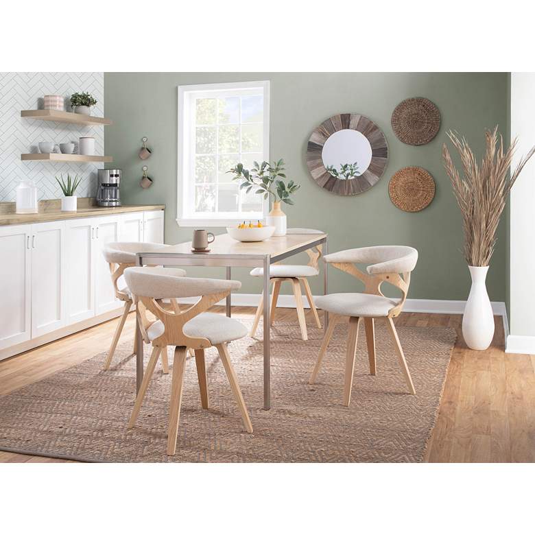 Image 1 Gardenia Cream Fabric and Natural Wood Modern Swivel Dining Chair in scene