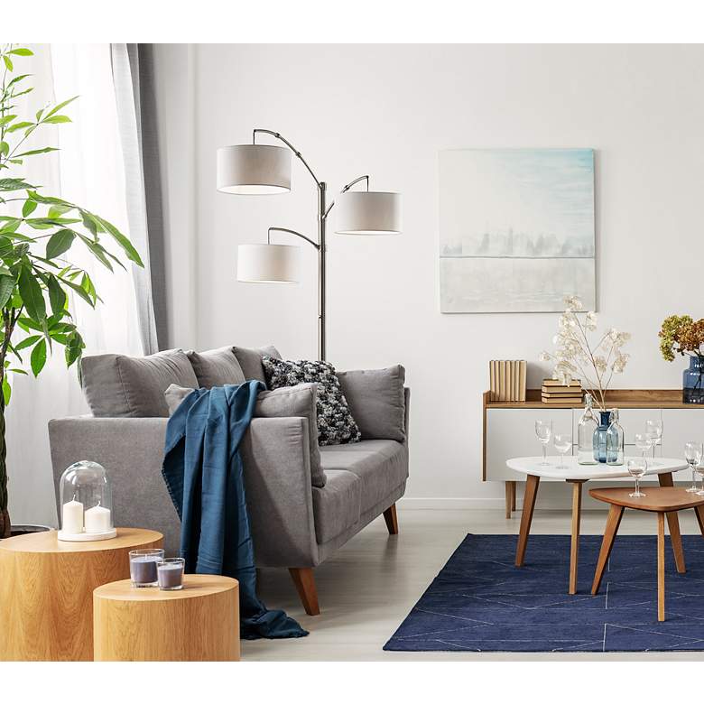 Image 1 Cabo Brushed Steel Metal 3-Light Arc Floor Lamp in scene