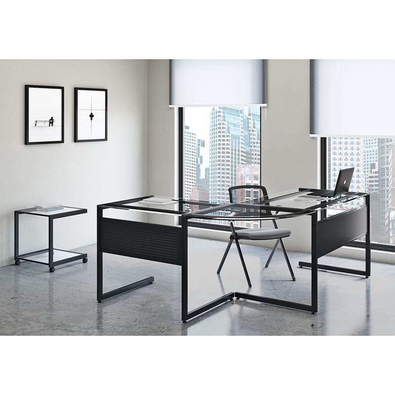 Image 1 Caesar 49 1/2" Wide Black Metal Clear Glass Rectangular Desk in scene