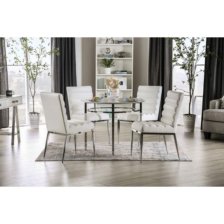 Image 1 Fowlerton 39 inchW White Faux Marble Chrome Metal Dining Table in scene