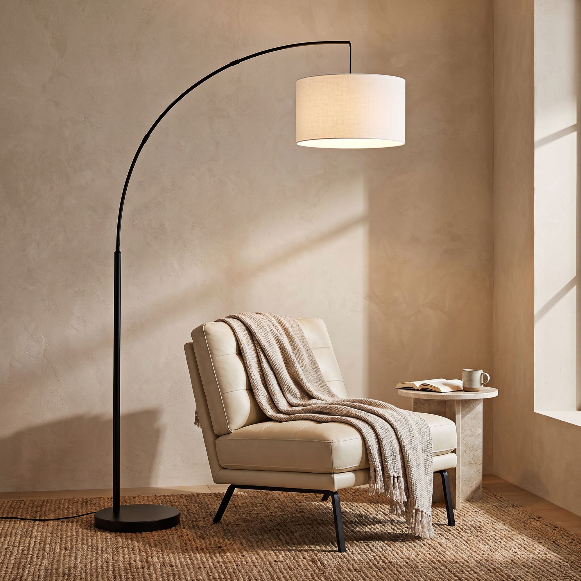 Image 1 Possini Euro Cora 72" High Black Finish Modern Arc Floor Lamp in scene