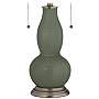 Deep Lichen Green Gourd-Shaped Table Lamp with Alabaster Shade