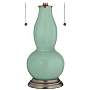 Grayed Jade Gourd-Shaped Table Lamp with Alabaster Shade