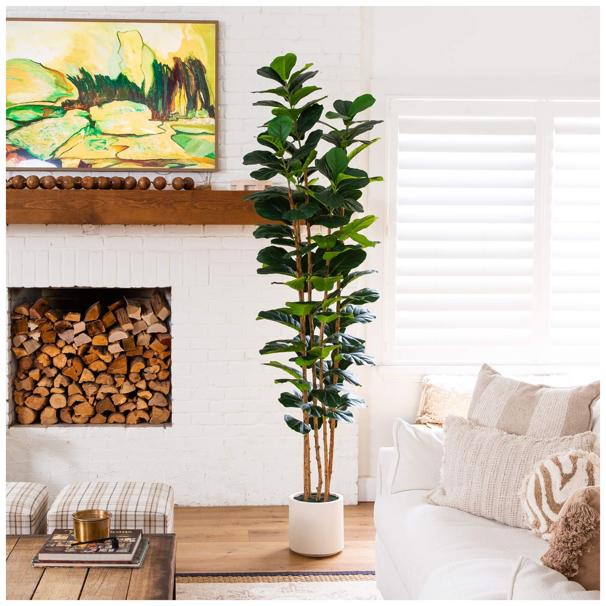 8ft. Artificial Fiddle Leaf Tree in Decorative White Planter