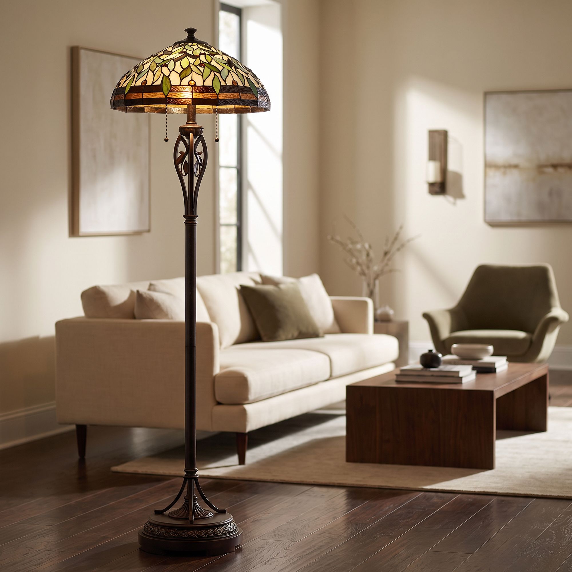 Robert Louis Tiffany Leaf and Vine 60" Tiffany-Style Floor Lamp in scene